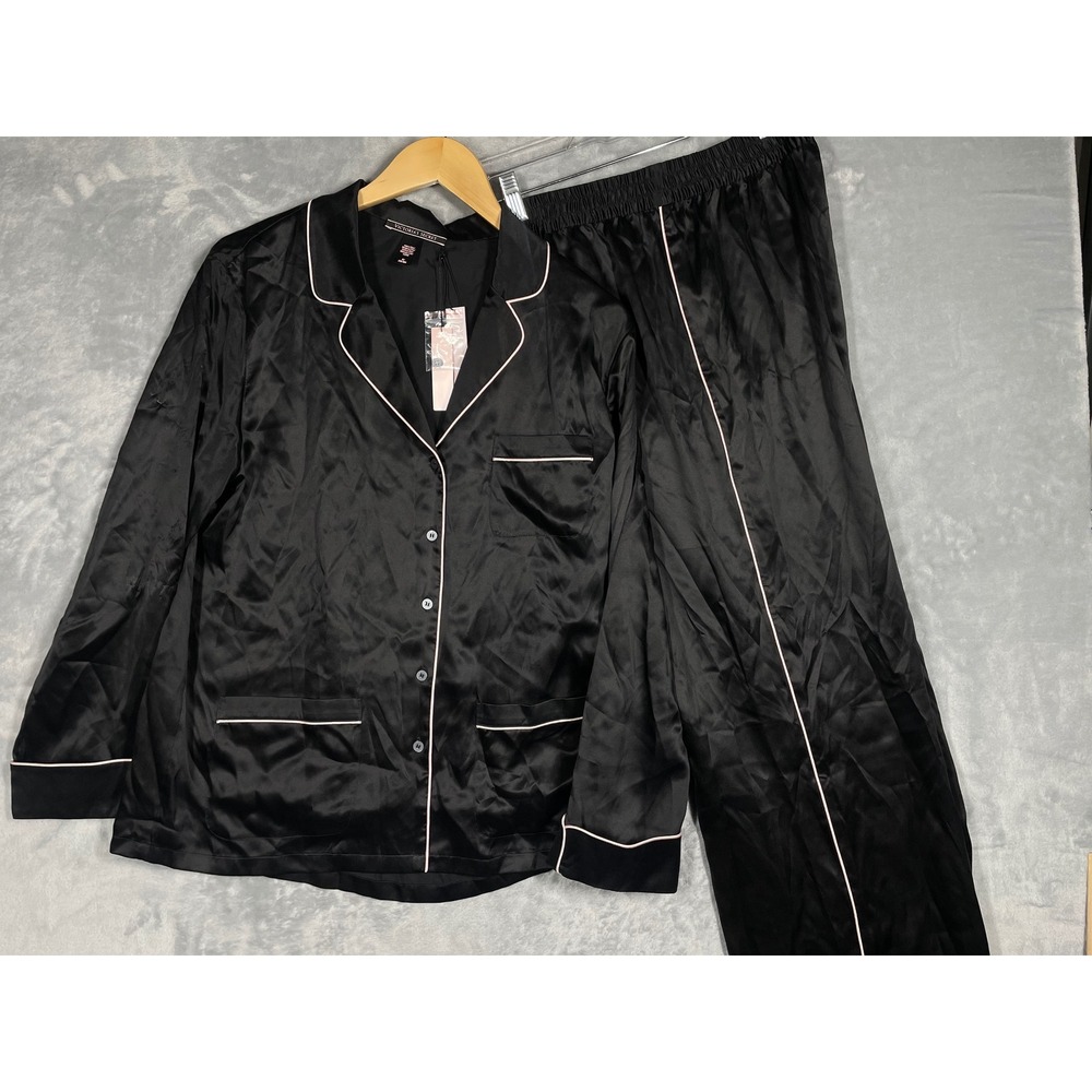 Victoria's Secret Black 100% Washable Silk Pajama Set Long Sleeve M 4627 US